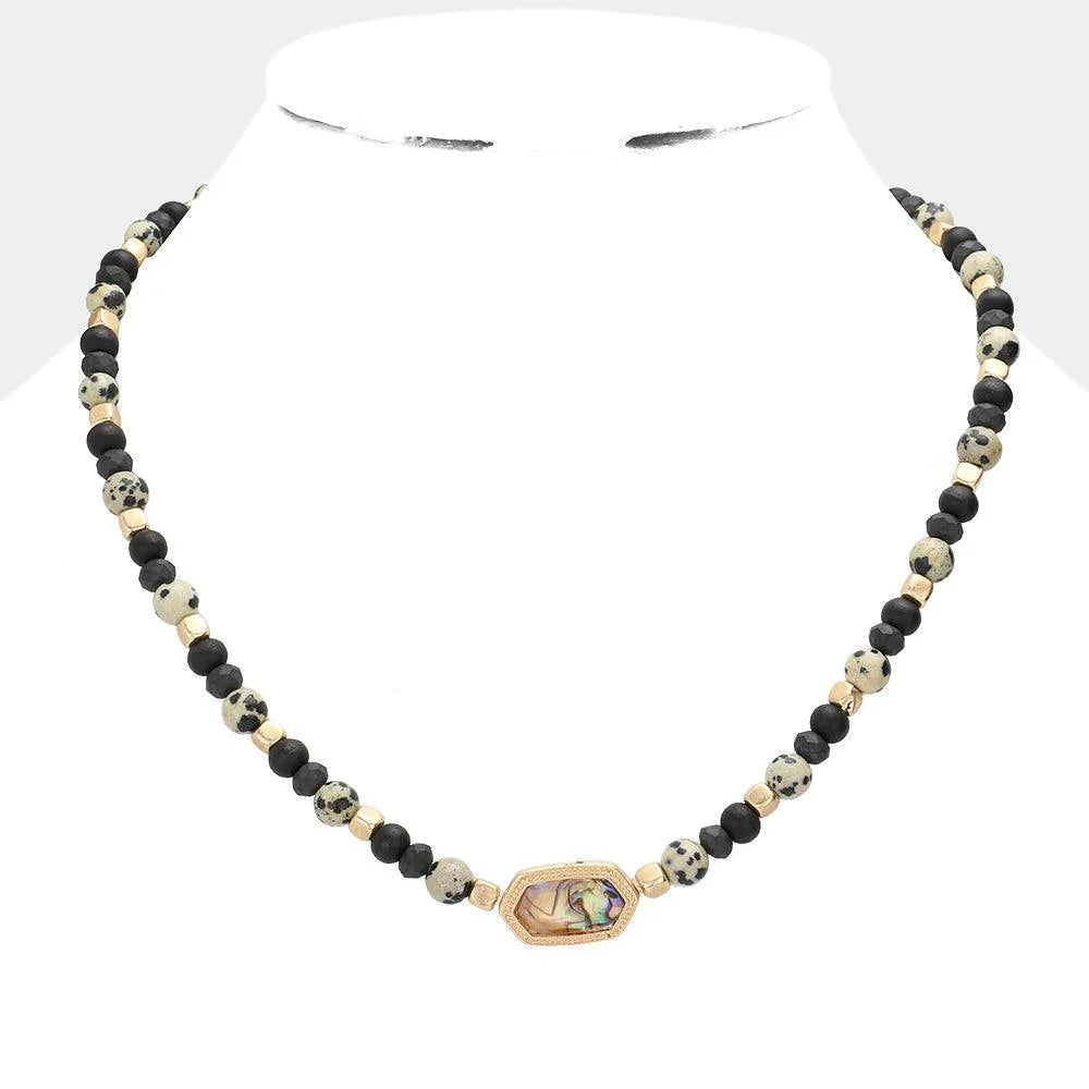Black Natural Stone Beaded Hexagon Pendant Necklace - Jewelry Store by Erik Rayo