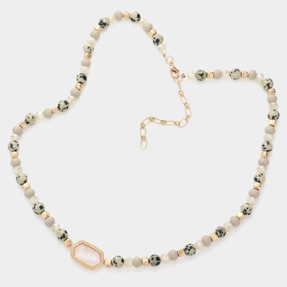 Black Natural Stone Beaded Hexagon Pendant Necklace - Jewelry Store by Erik Rayo