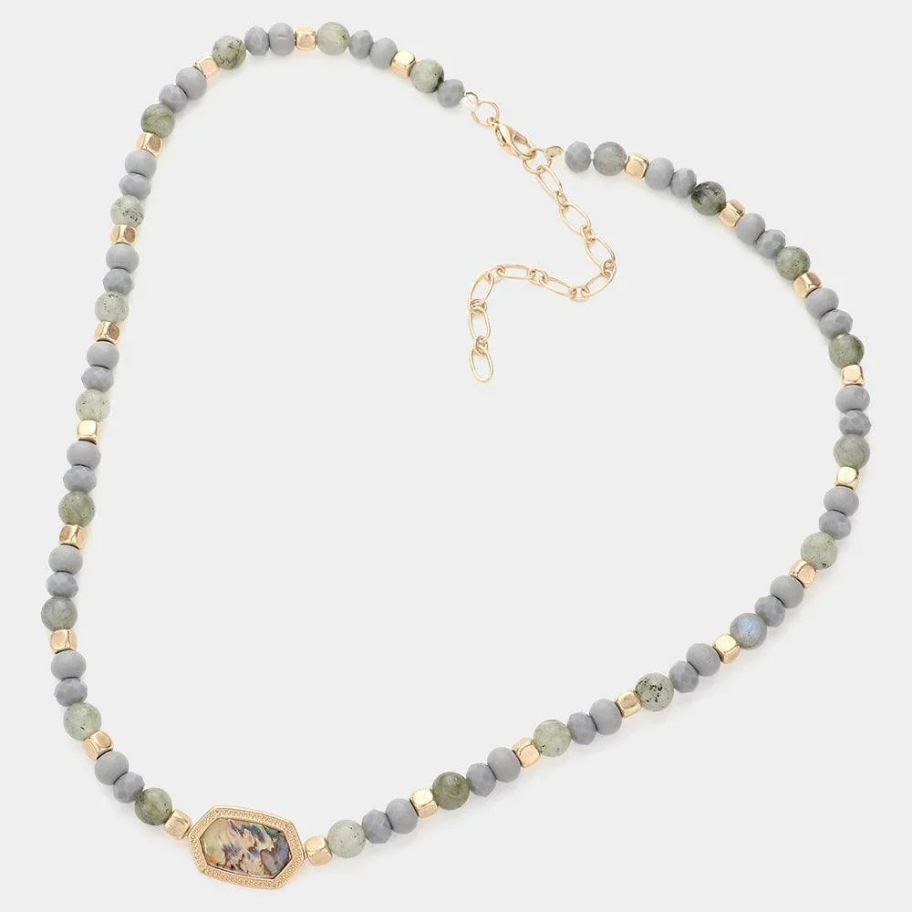 Natural Stone Beaded Hexagon Pendant Necklace - Jewelry Store by Erik Rayo