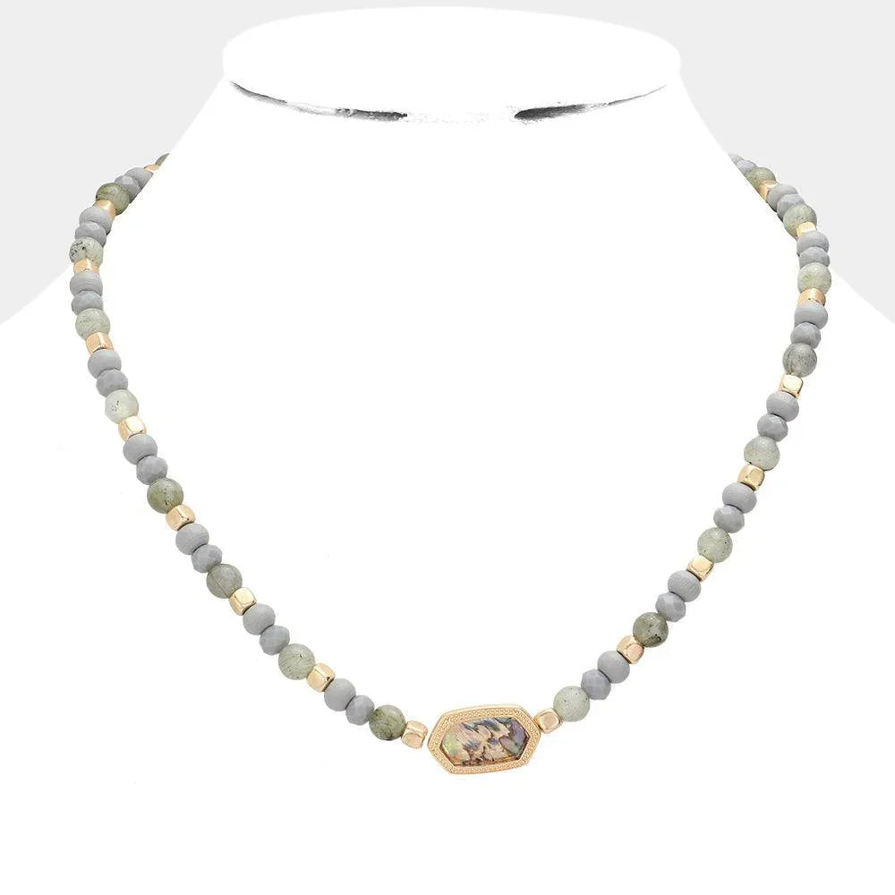Natural Stone Beaded Hexagon Pendant Necklace - Jewelry Store by Erik Rayo