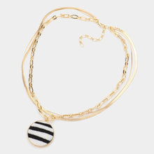 Load image into Gallery viewer, White Zebra Patterned Round Pendant Triple Layered Necklace
