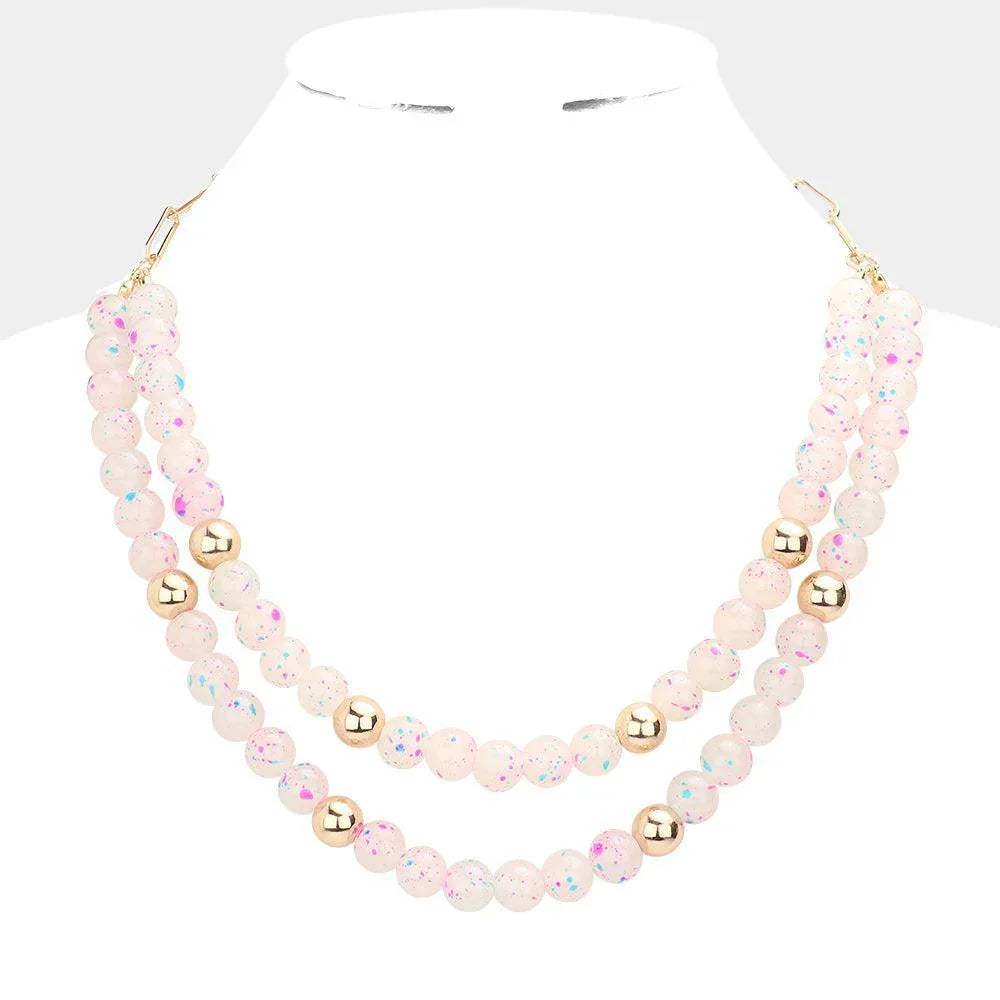 Cream Paint Splash Beaded Double Layered Necklace - Jewelry Store by Erik Rayo