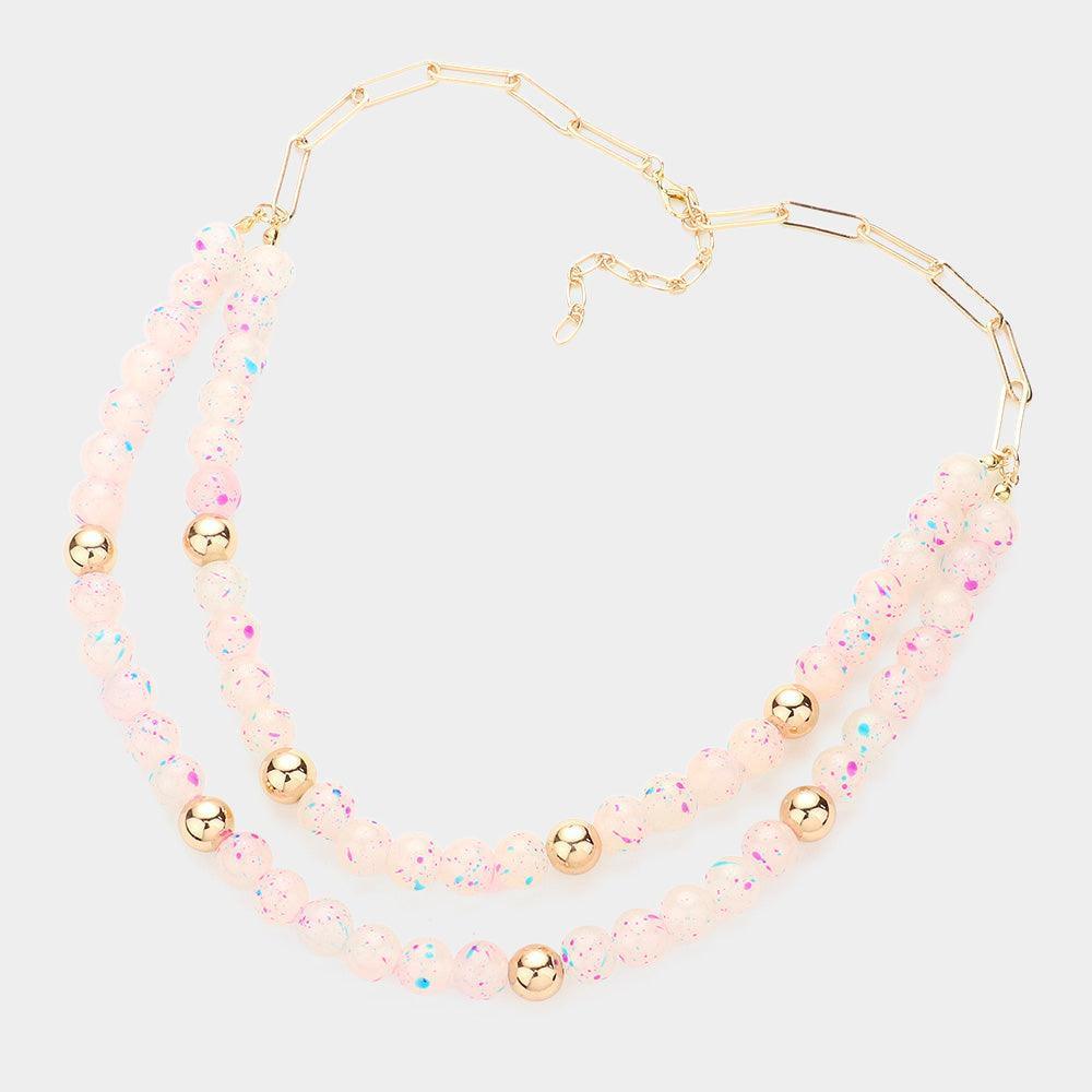 Cream Paint Splash Beaded Double Layered Necklace - Jewelry Store by Erik Rayo