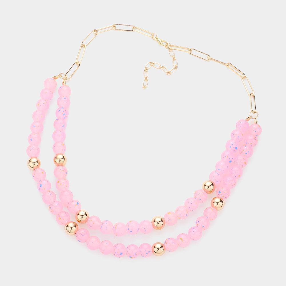 Pink Paint Splash Beaded Double Layered Necklace - Jewelry Store by Erik Rayo