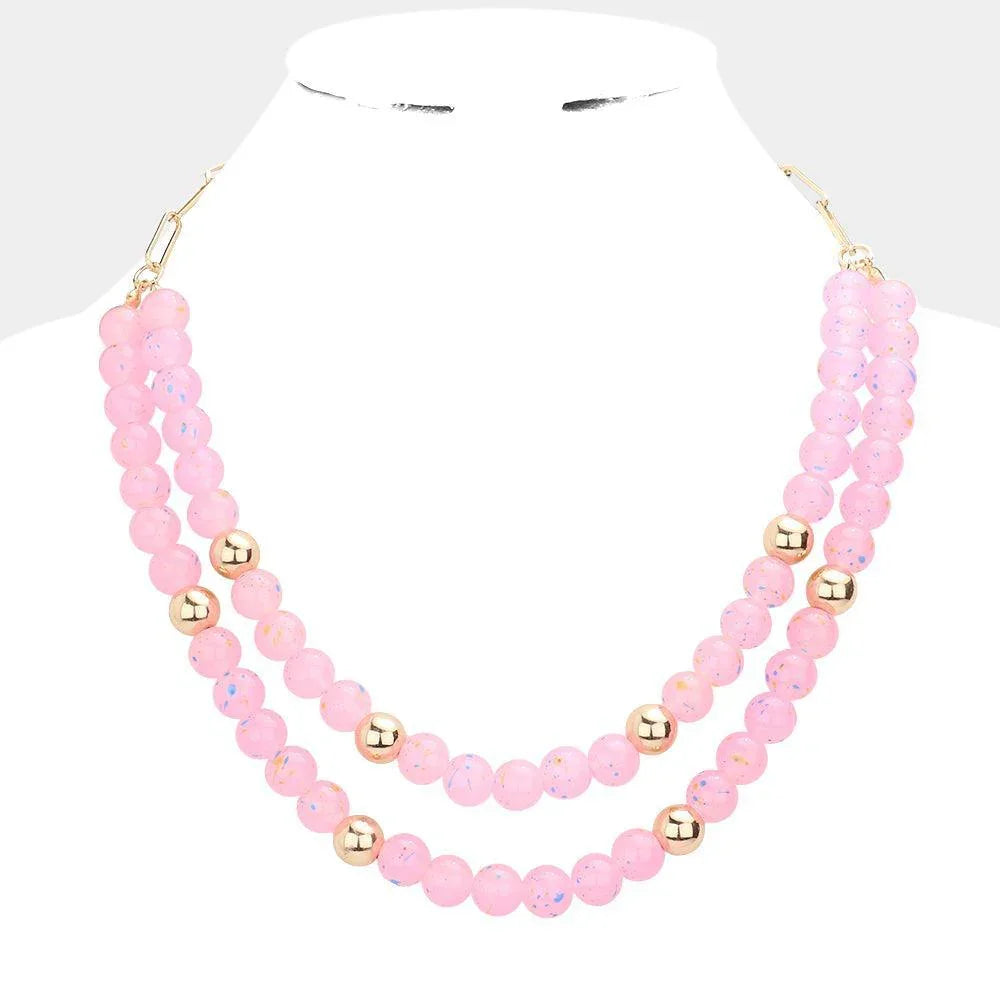 Pink Paint Splash Beaded Double Layered Necklace - Jewelry Store by Erik Rayo