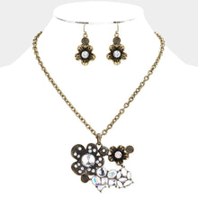 Load image into Gallery viewer, Gold Double flower crystal pendant necklace
