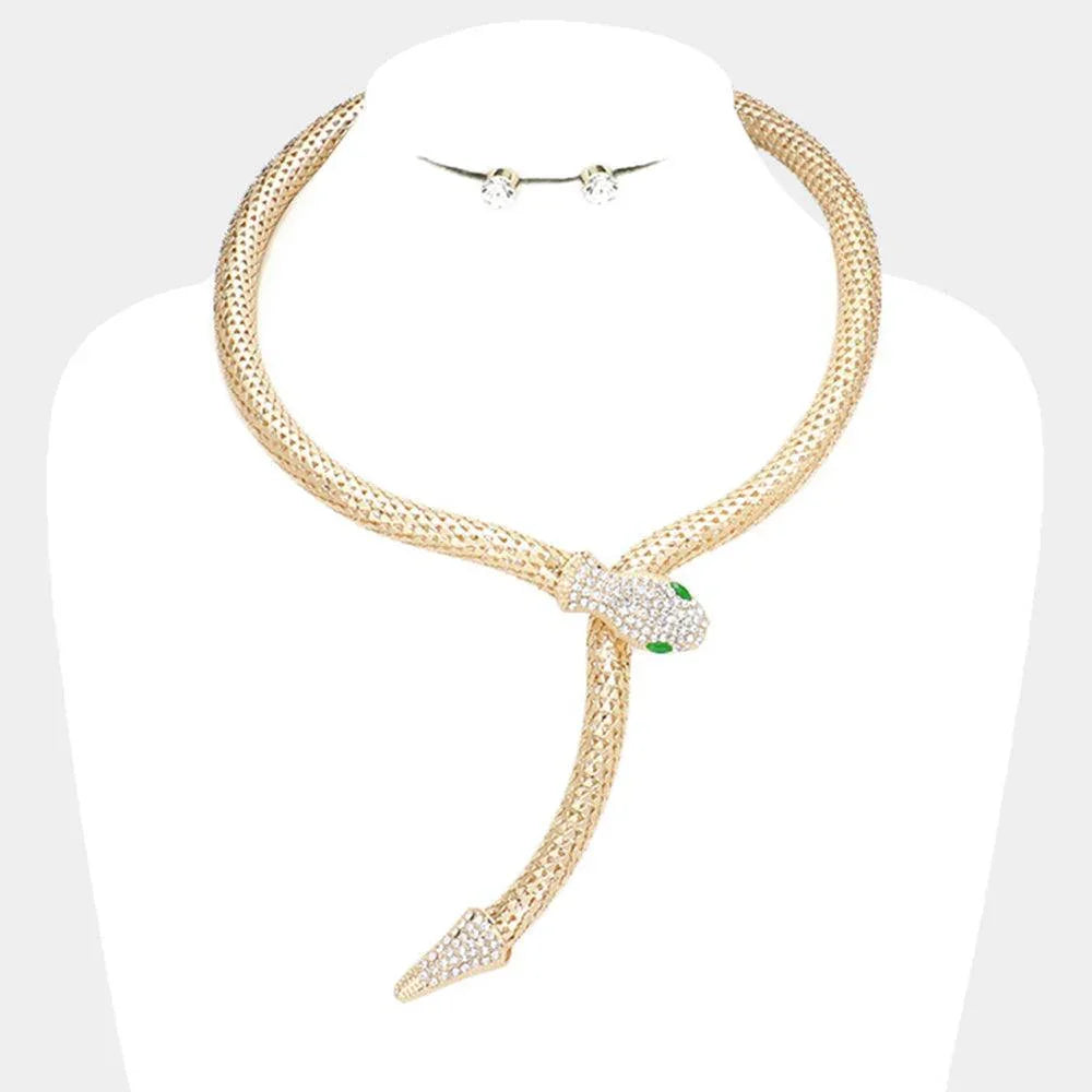 Gold Crystal Embellished Snake Collar Necklace - Jewelry Store by Erik Rayo