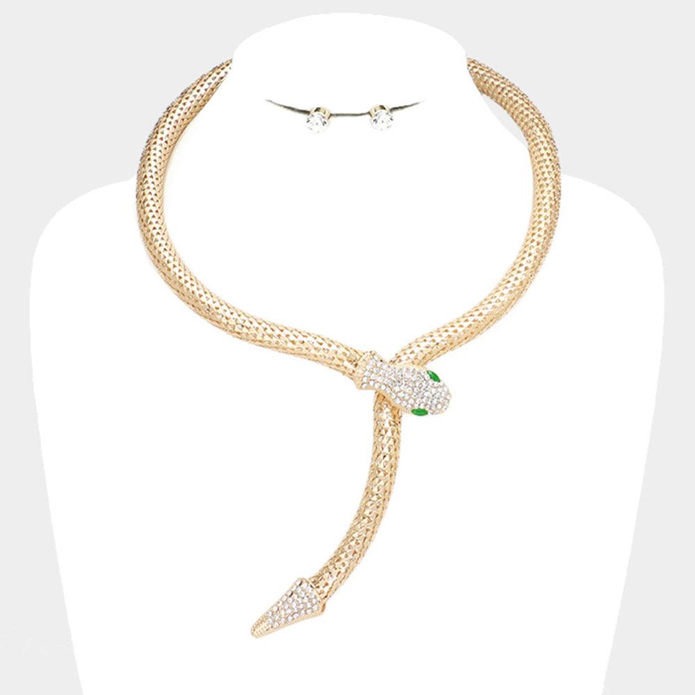 Gold Crystal Embellished Snake Collar Necklace