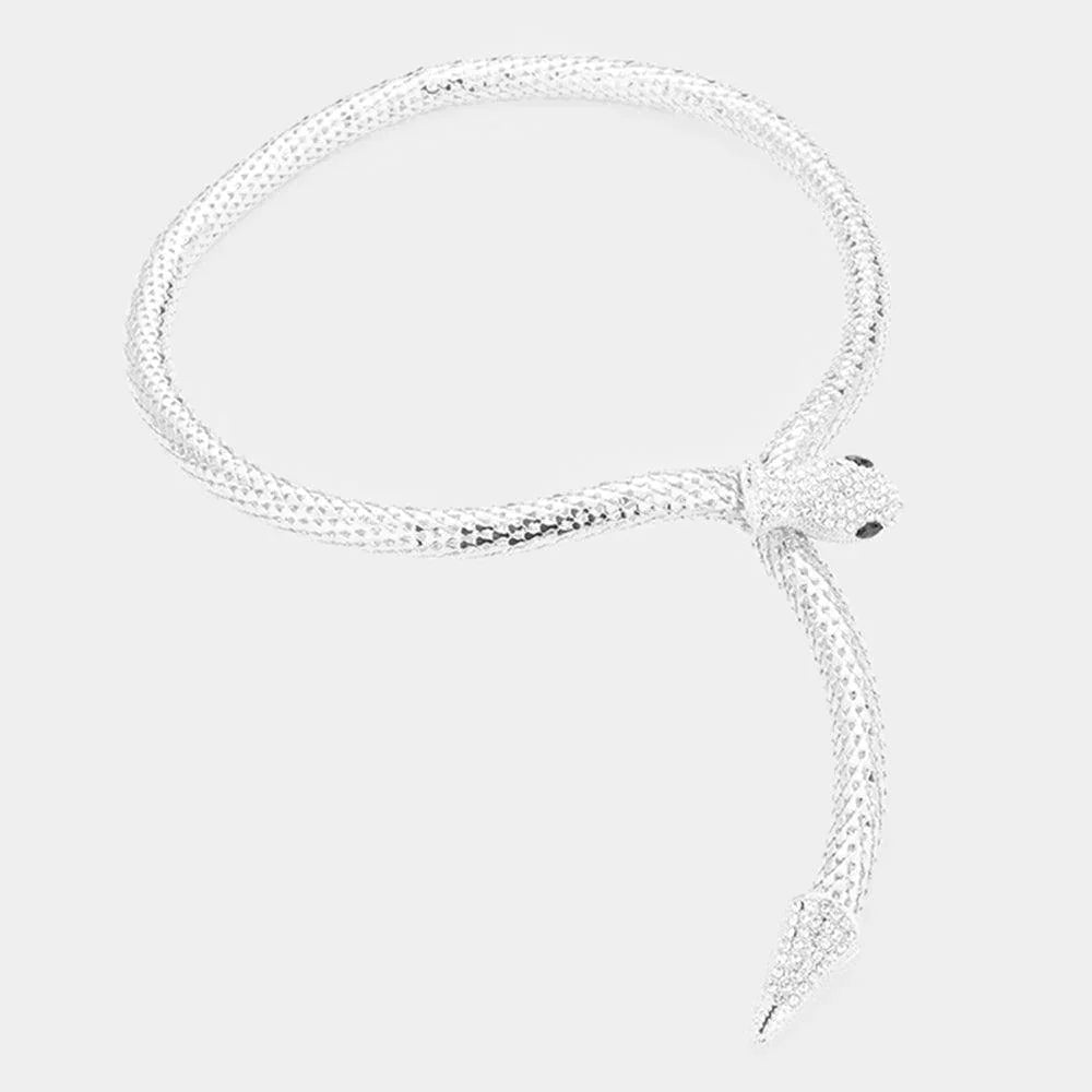 Clear Crystal Embellished Snake Collar Necklace - Jewelry Store by Erik Rayo