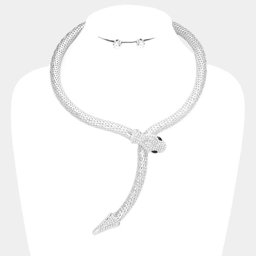 Clear Crystal Embellished Snake Collar Necklace - Jewelry Store by Erik Rayo
