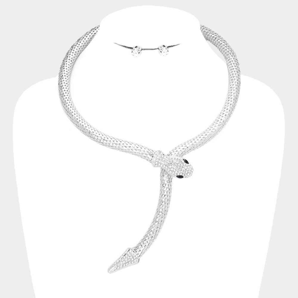 Clear Crystal Embellished Snake Collar Necklace