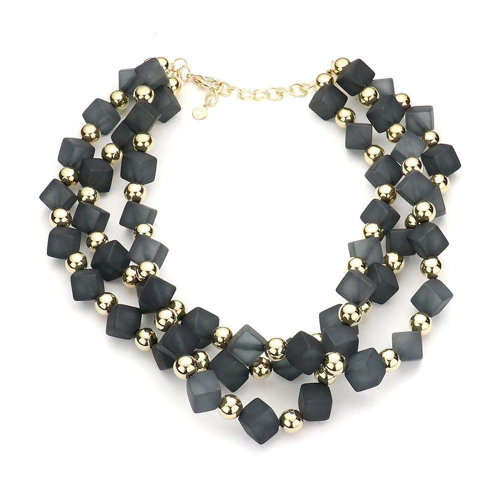 Black Metal Ball Cube Beaded Triple Layered Necklace - Jewelry Store by Erik Rayo