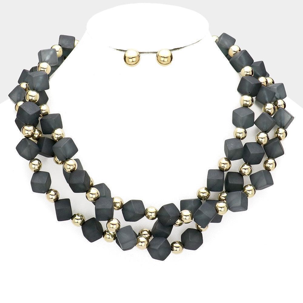 Black Metal Ball Cube Beaded Triple Layered Necklace - Jewelry Store by Erik Rayo