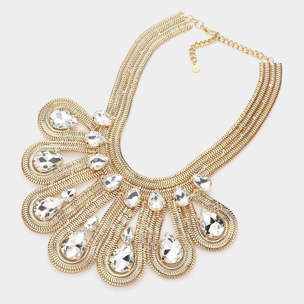 Gold Teardrop Stone Accented Statement Necklace - Jewelry Store by Erik Rayo