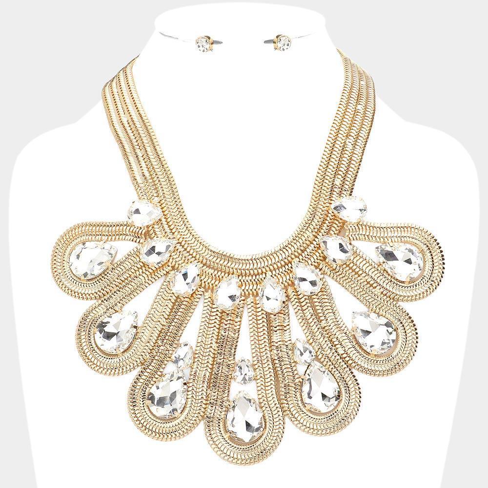 Gold Teardrop Stone Accented Statement Necklace - Jewelry Store by Erik Rayo