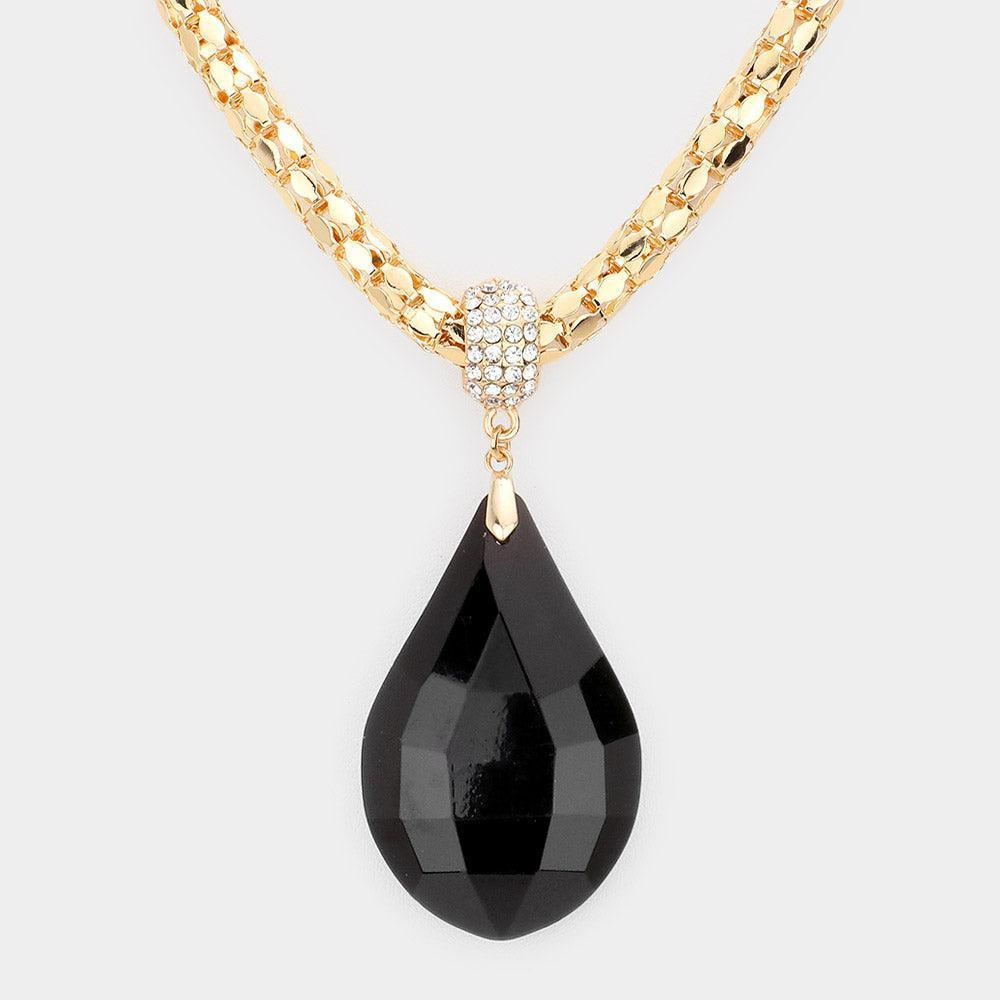 Gold Teardrop Glass Stone Pendant Necklace - Jewelry Store by Erik Rayo