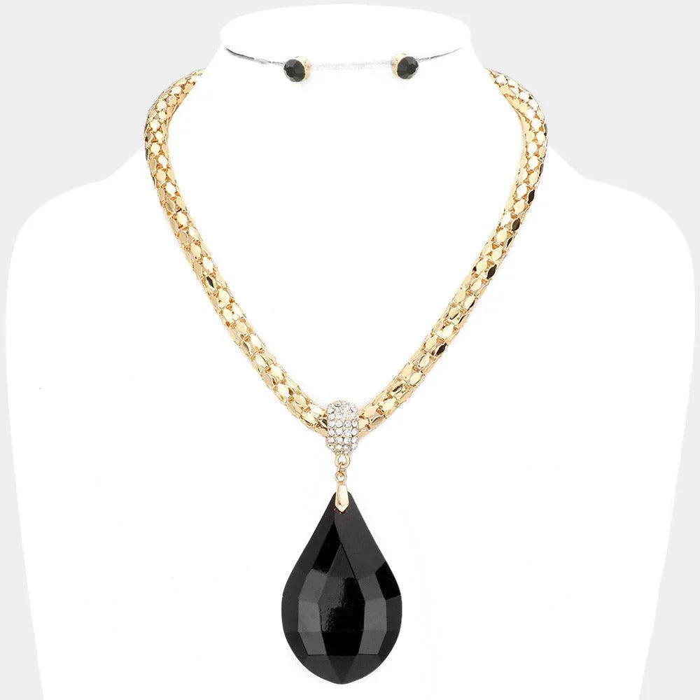 Gold Teardrop Glass Stone Pendant Necklace - Jewelry Store by Erik Rayo