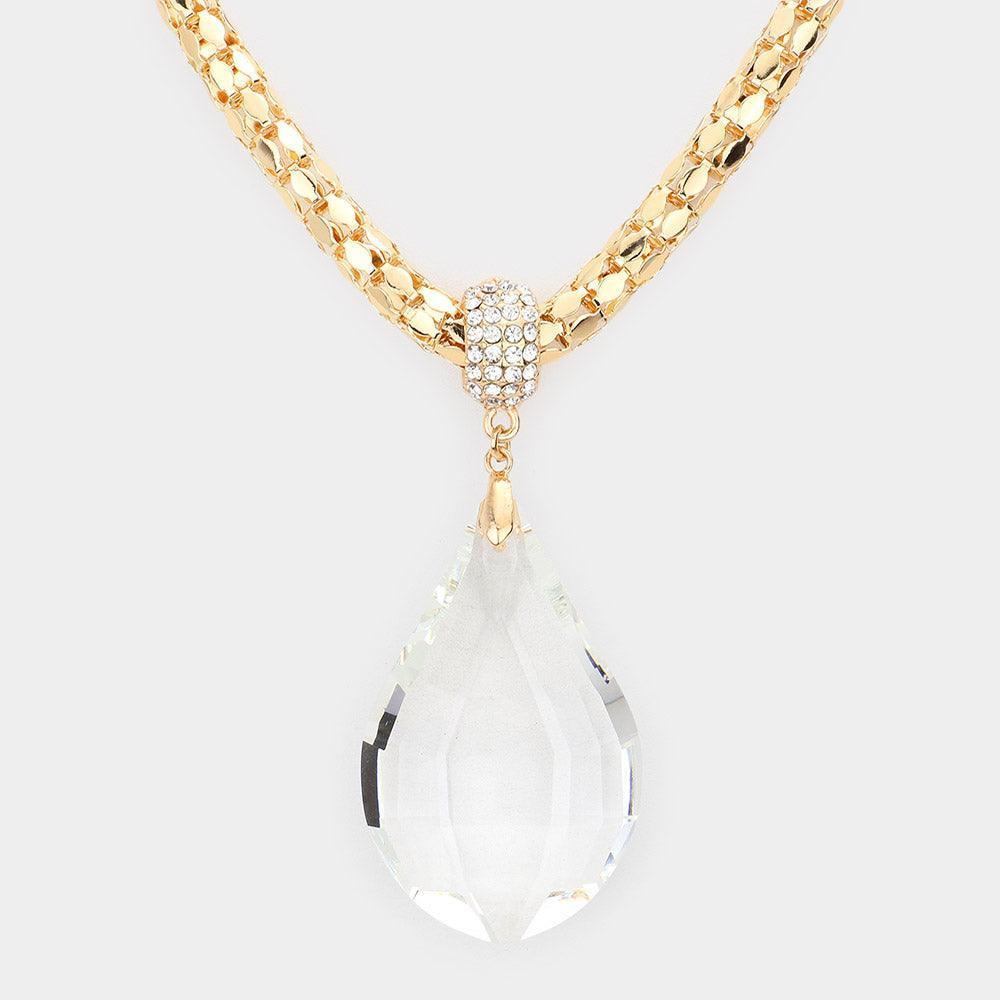Gold Teardrop Glass Stone Pendant Necklace - Jewelry Store by Erik Rayo