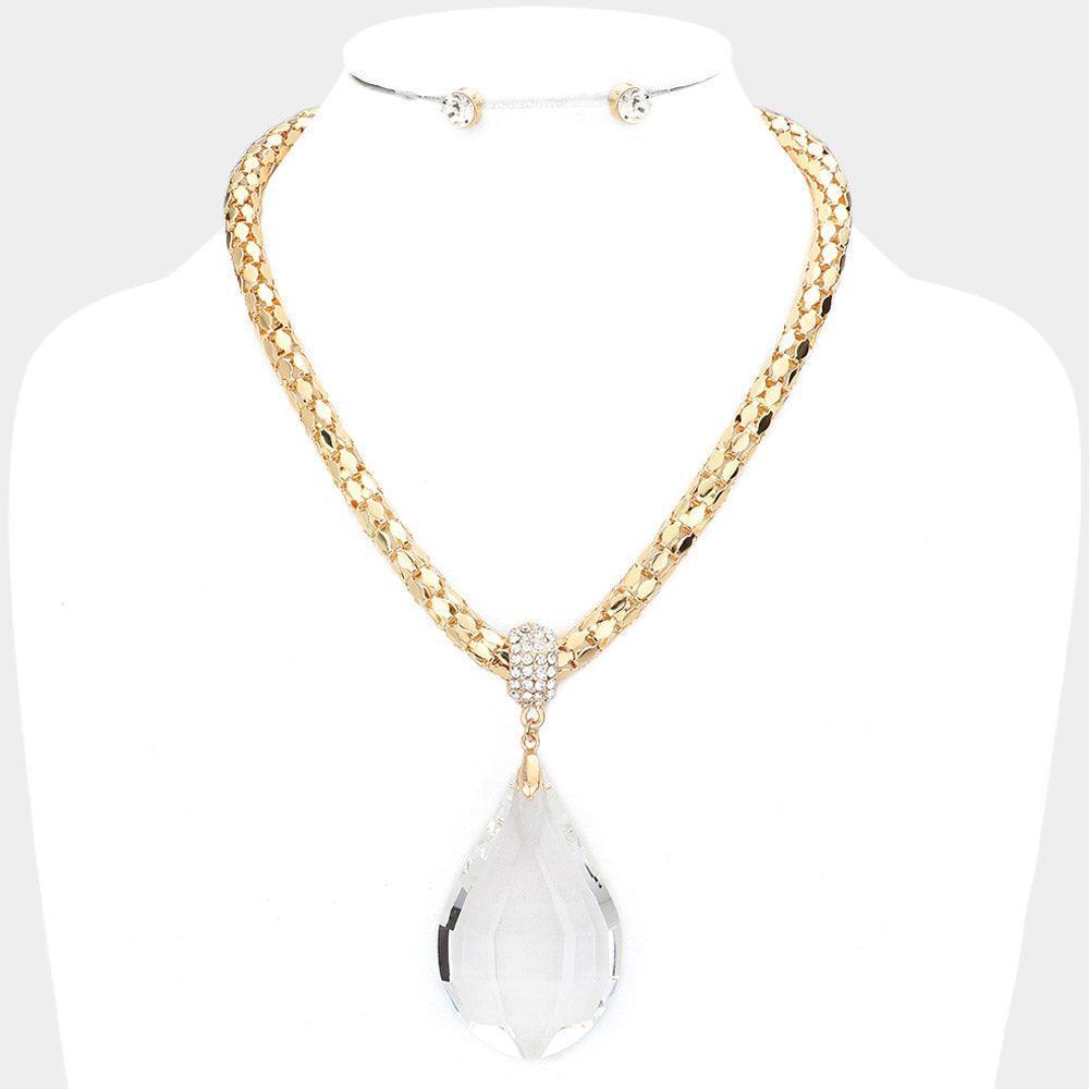 Gold Teardrop Glass Stone Pendant Necklace - Jewelry Store by Erik Rayo