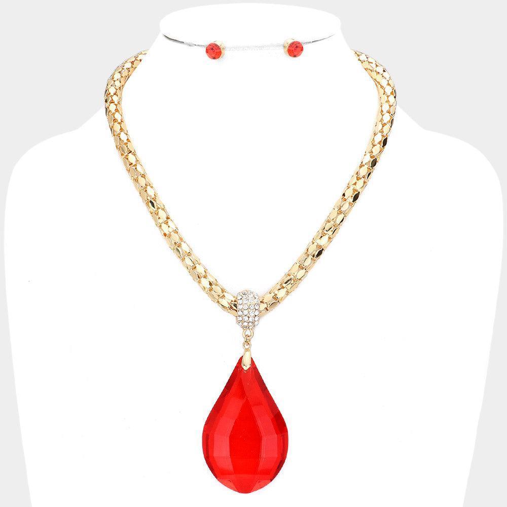 Teardrop Glass Stone Pendant Necklace - Jewelry Store by Erik Rayo