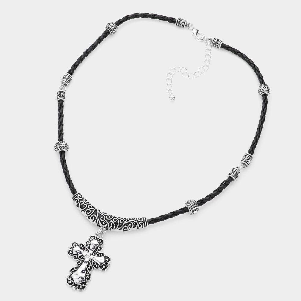 Silver Embossed Metal Cross Pendant Necklace - Jewelry Store by Erik Rayo