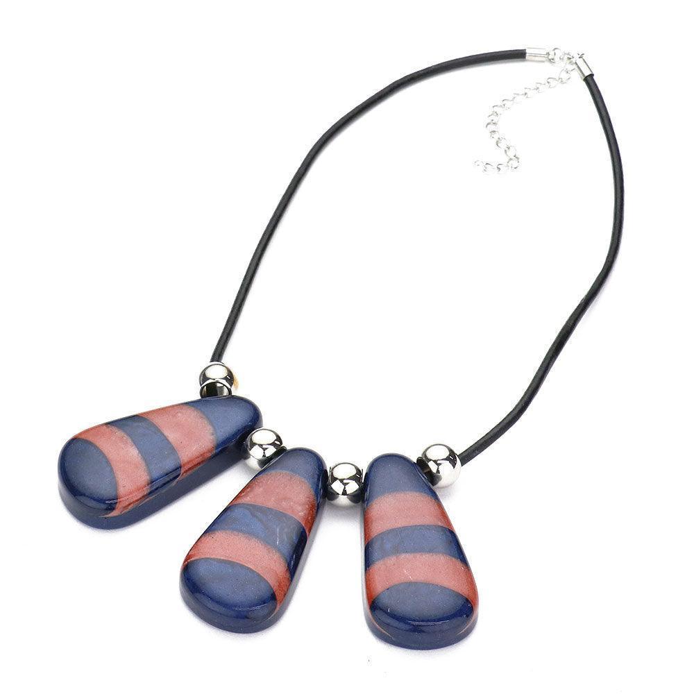 Blue Patterned Glitter Teardrop Bead Necklace - Jewelry Store by Erik Rayo