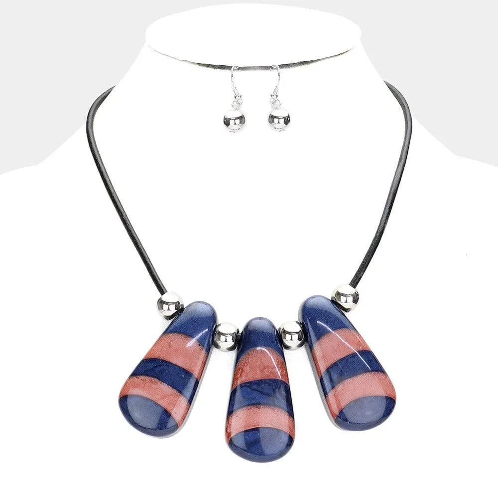 Blue Patterned Glitter Teardrop Bead Necklace - Jewelry Store by Erik Rayo