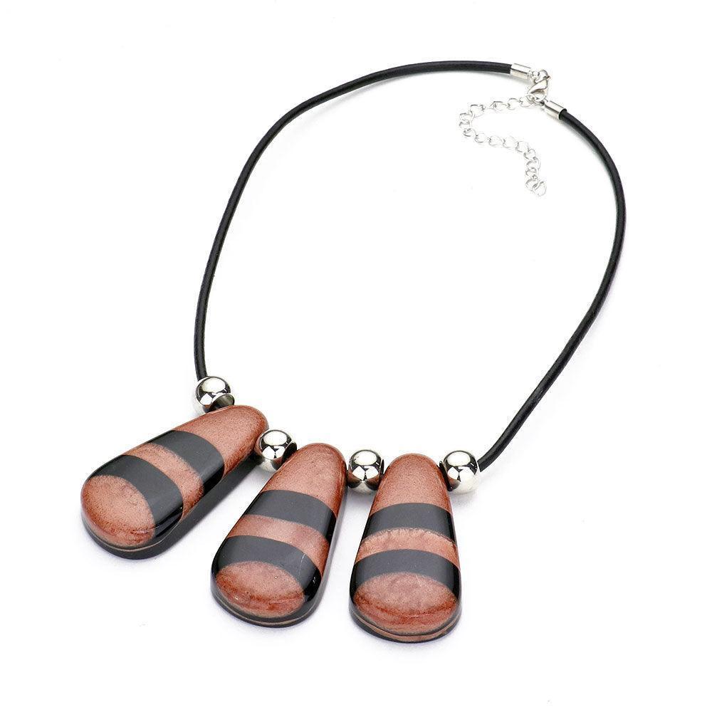 Brown Patterned Glitter Teardrop Bead Necklace - Jewelry Store by Erik Rayo