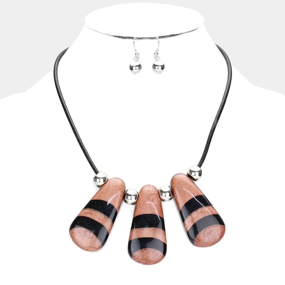 Brown Patterned Glitter Teardrop Bead Necklace - Jewelry Store by Erik Rayo