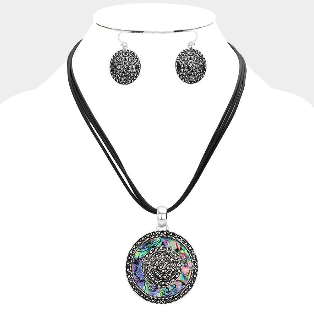 Swirl Metal Detailed Abalone Round Pendant Necklace - Jewelry Store by Erik Rayo