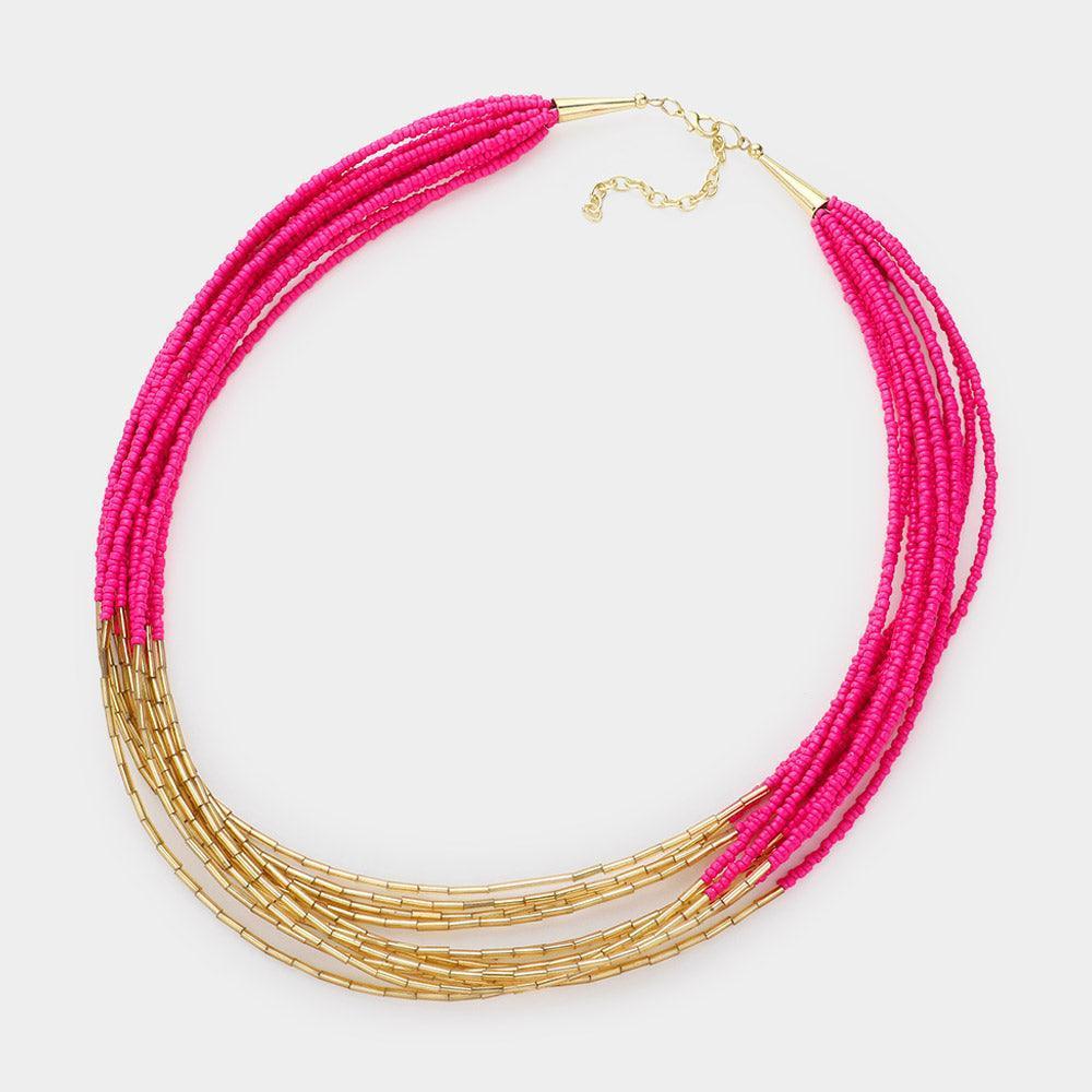 Pink Seed Beaded Multi Layered Necklace - Jewelry Store by Erik Rayo