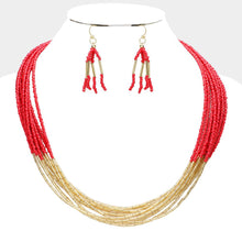 Load image into Gallery viewer, Red Seed Beaded Multi Layered Necklace
