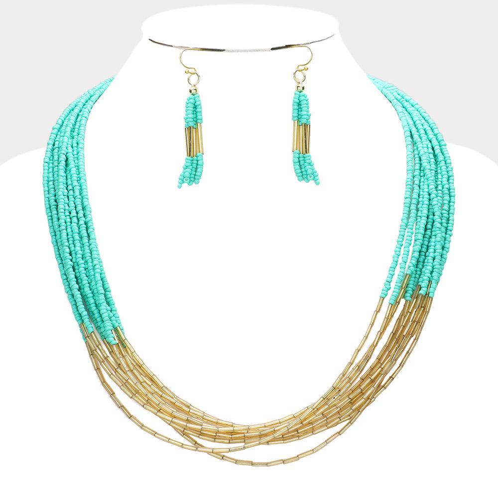 Turquoise Seed Beaded Multi Layered Necklace