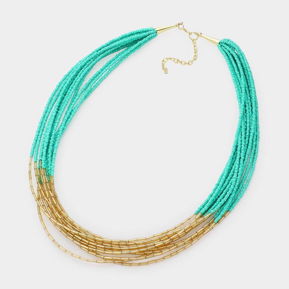 Turquoise Seed Beaded Multi Layered Necklace - Jewelry Store by Erik Rayo