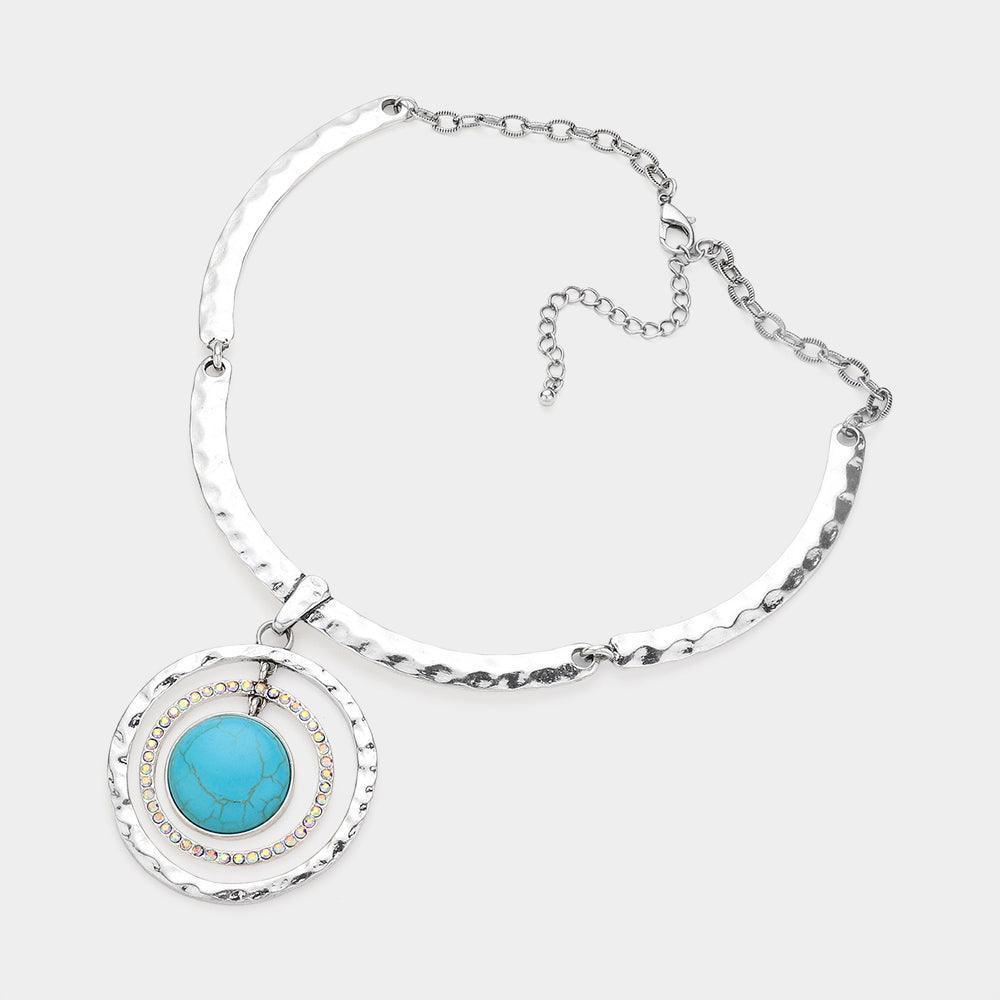 Turquoise Natural Stone Pointed Pendant Hammered Metal Western Necklace - Jewelry Store by Erik Rayo