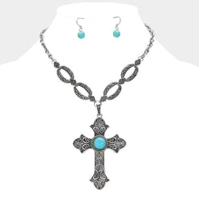 Load image into Gallery viewer, Turquoise Natural Stone Pointed Boho Cross Western Necklace
