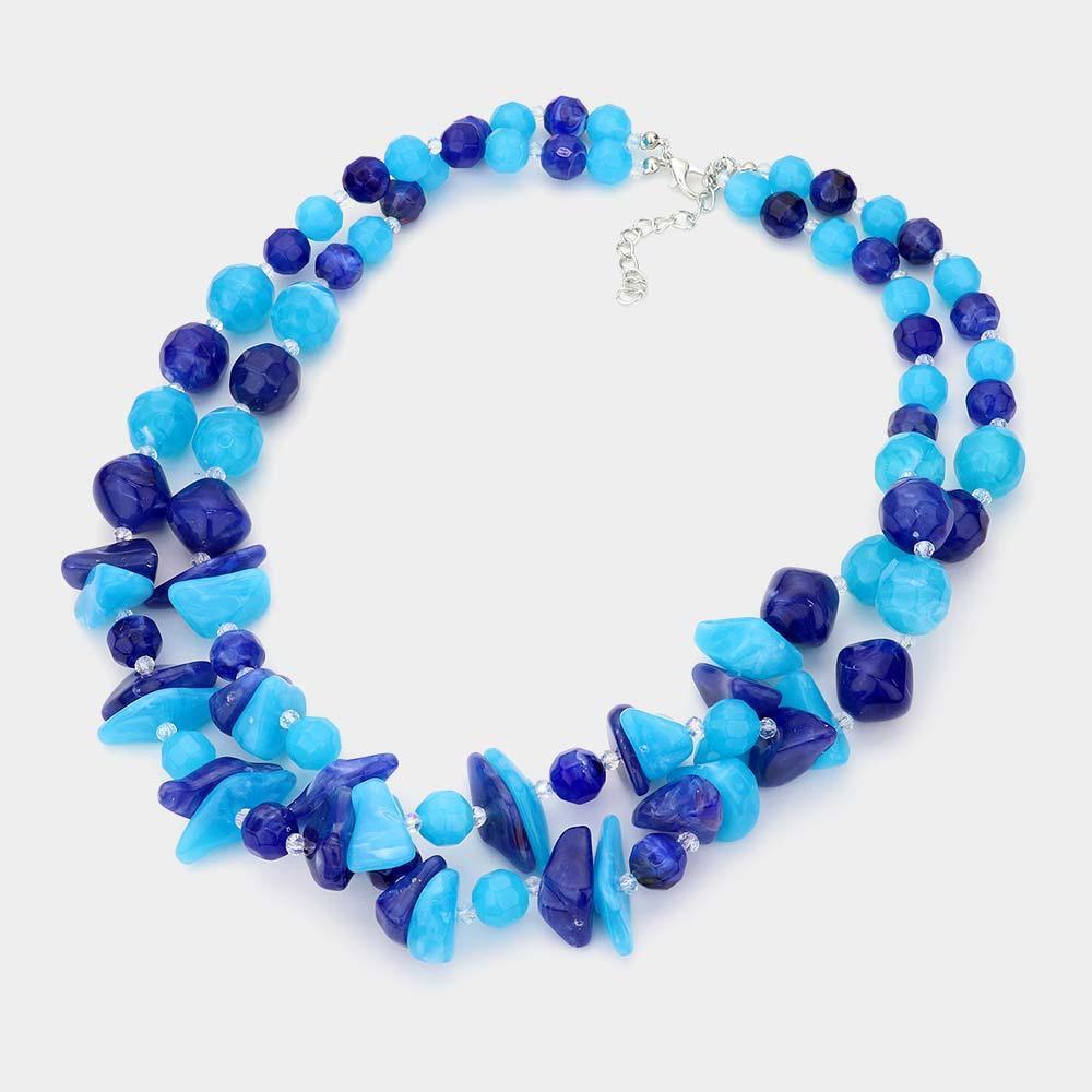 Blue Marble Beads Double Layered Necklace - Jewelry Store by Erik Rayo