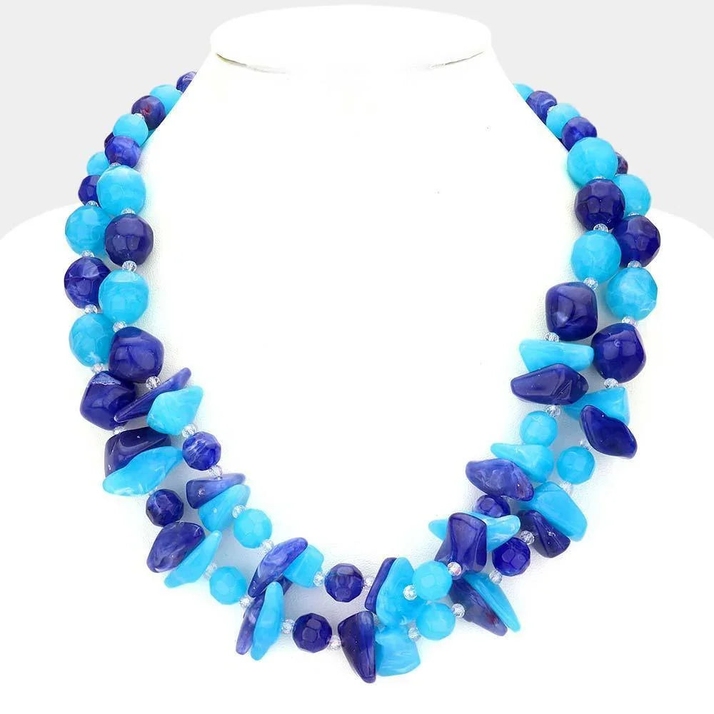Blue Marble Beads Double Layered Necklace - Jewelry Store by Erik Rayo