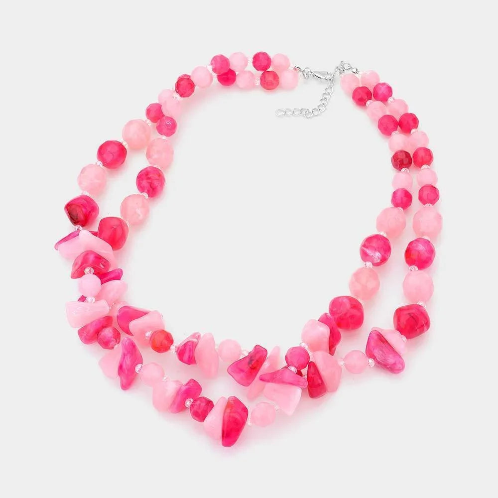 Pink Marble Beads Double Layered Necklace - Jewelry Store by Erik Rayo