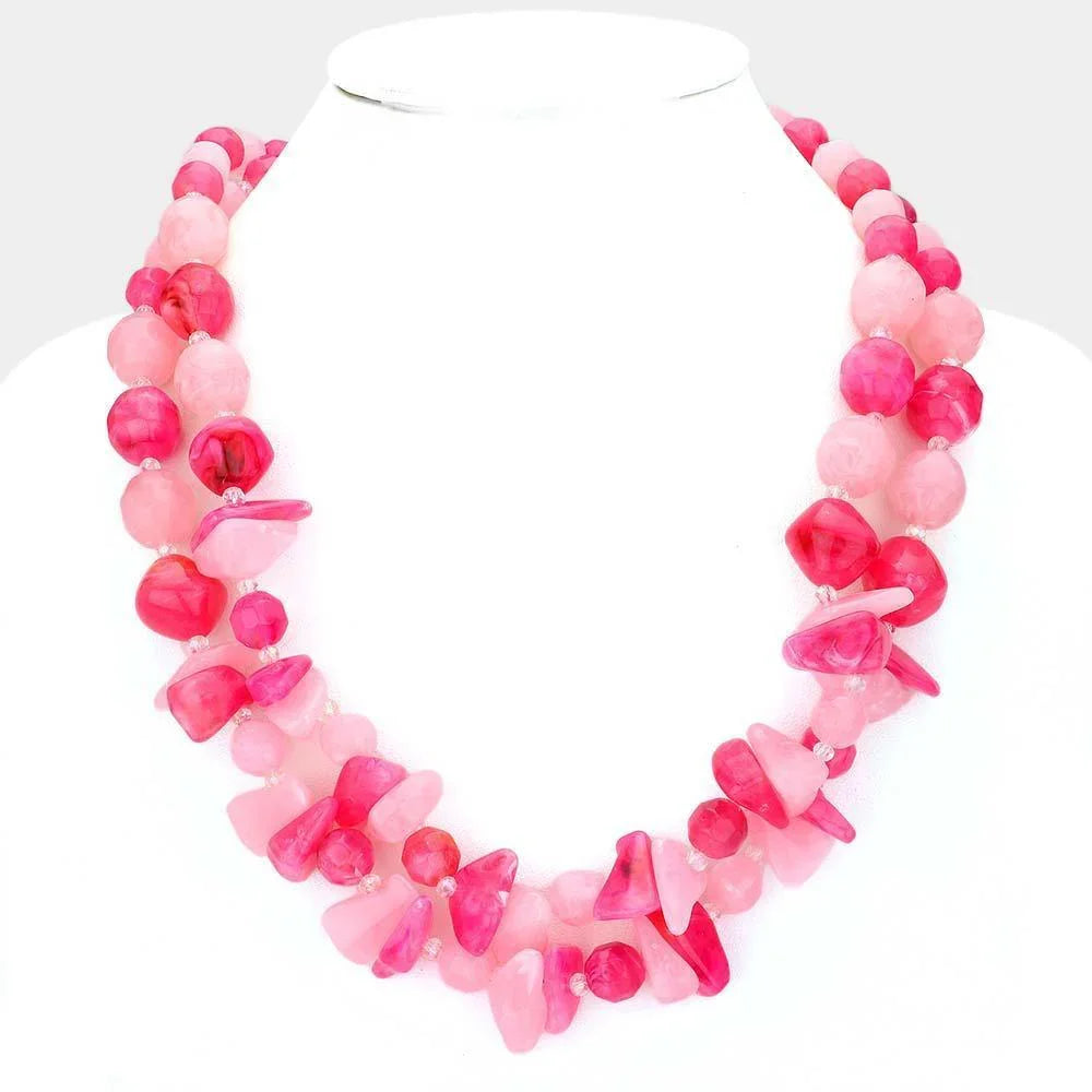 Pink Marble Beads Double Layered Necklace