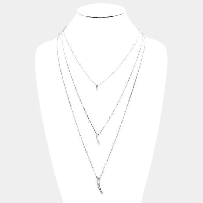 Silver Triple Layered Horn Pendant Metal Necklace - Jewelry Store by Erik Rayo