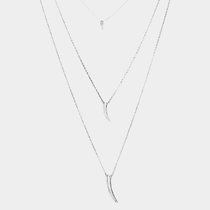 Silver Triple Layered Horn Pendant Metal Necklace - Jewelry Store by Erik Rayo