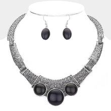 Load image into Gallery viewer, Silver Antique Metal Natural Stone Accented Filigree Collar Necklace
