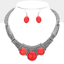 Load image into Gallery viewer, Silver Antique Metal Natural Stone Accented Filigree Collar Necklace
