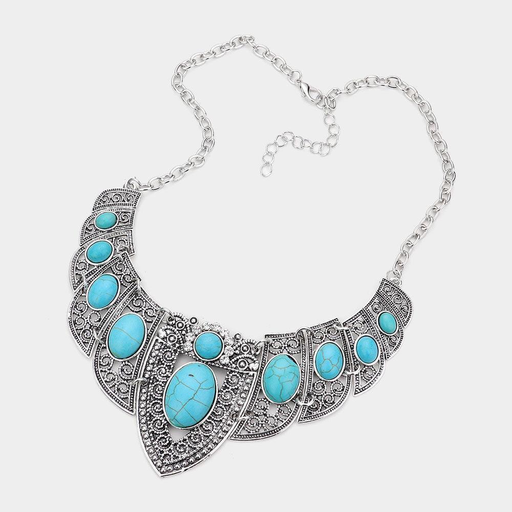 Turquoise Antique Metal Natural Stone Embellished Necklace - Jewelry Store by Erik Rayo