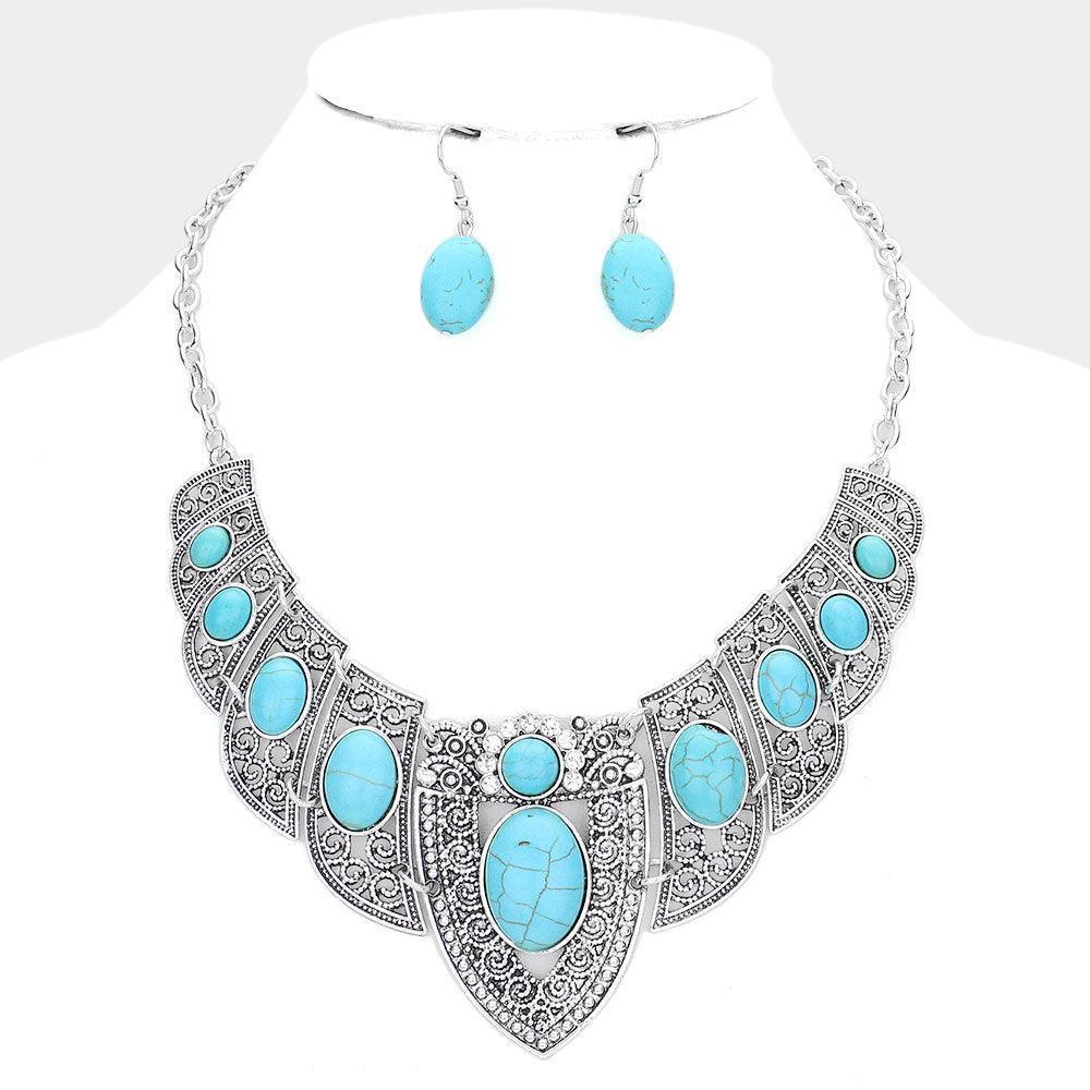 Turquoise Antique Metal Natural Stone Embellished Necklace - Jewelry Store by Erik Rayo