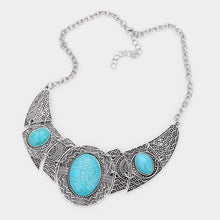Load image into Gallery viewer, Turquoise Antique Metal Oval Natural Stone Accented Necklace
