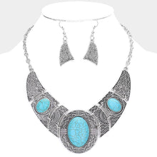 Load image into Gallery viewer, Turquoise Antique Metal Oval Natural Stone Accented Necklace

