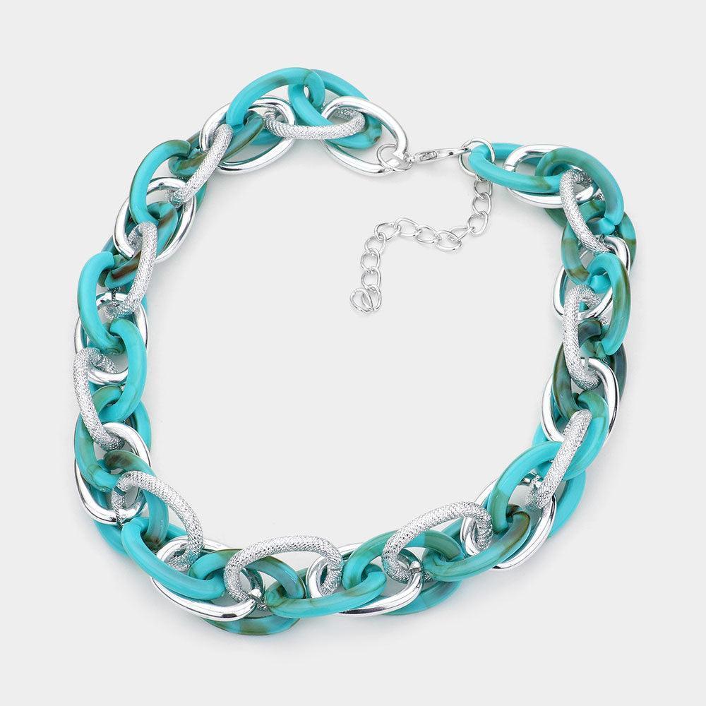 Turquoise Resin Metal Open Oval Link Necklace - Jewelry Store by Erik Rayo