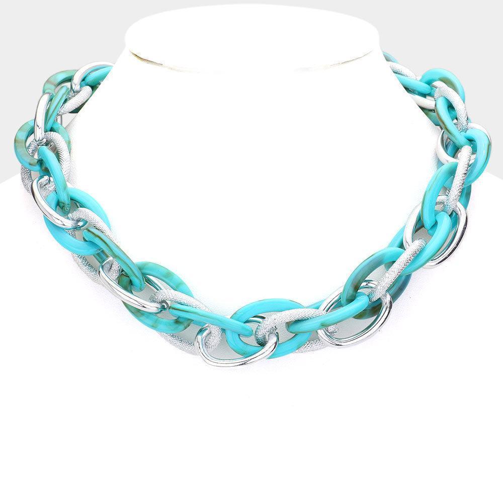 Turquoise Resin Metal Open Oval Link Necklace - Jewelry Store by Erik Rayo
